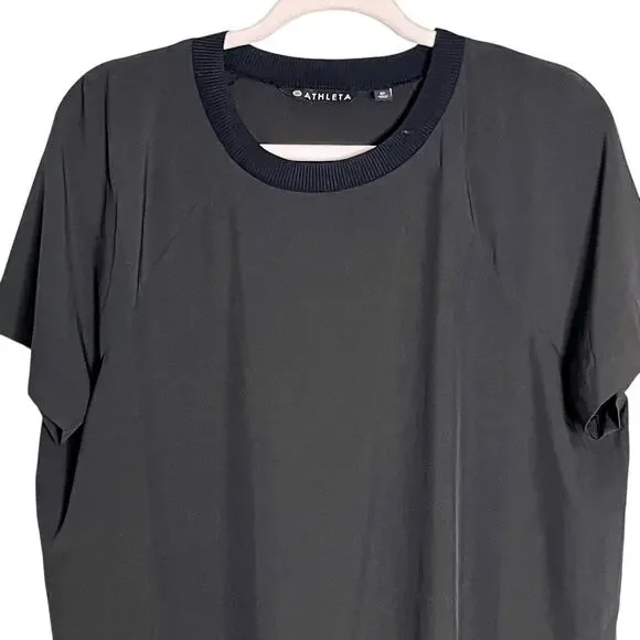 Athleta Zephyr Shell Top Women's Size M Raglan Sleeve Hi Low Ribbed Hem Black - Picture 5 of 9